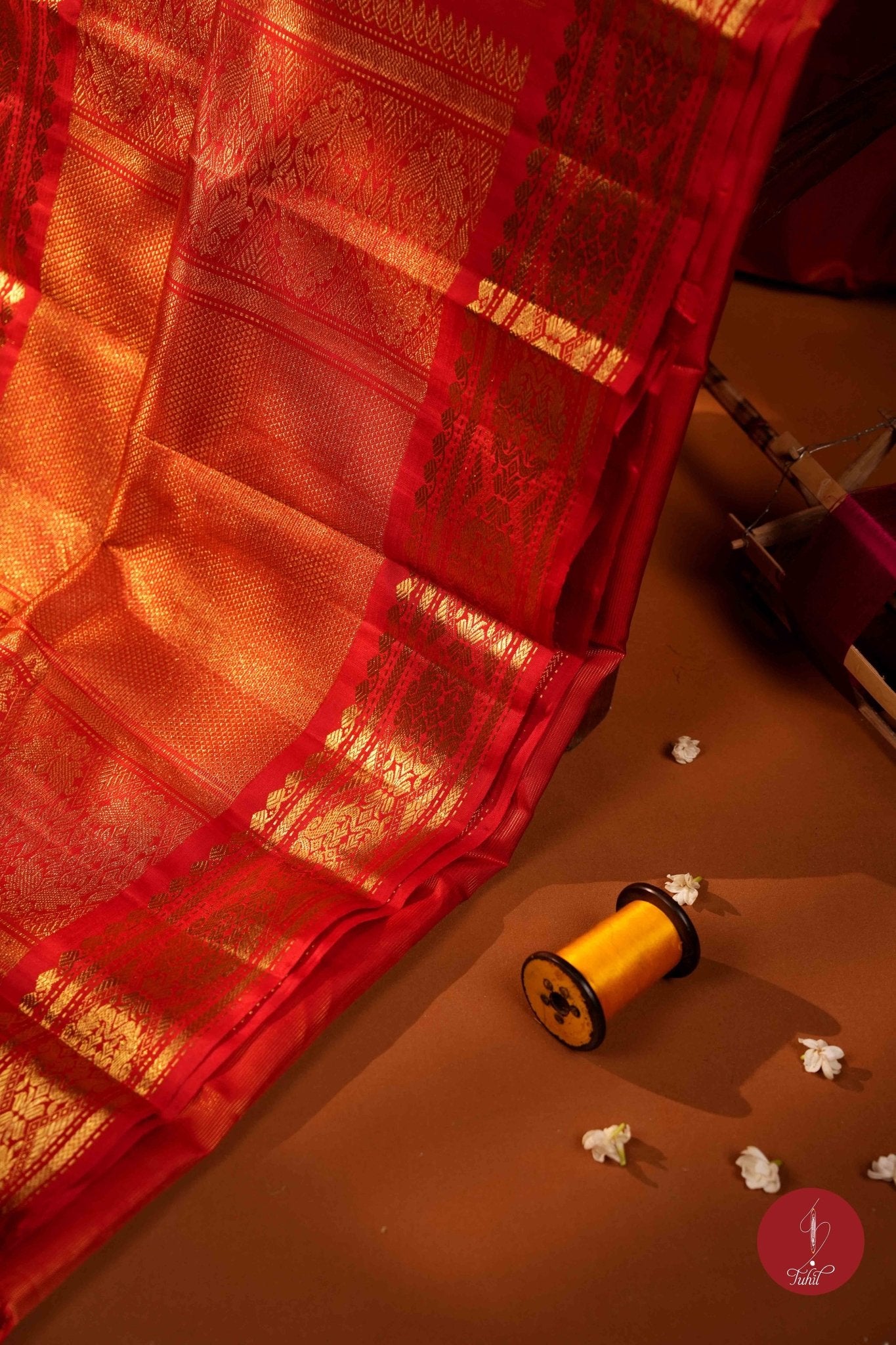Pure Silk Pure Zari Handloom Kanchipuram Saree - Red Vaira Oosi - House of Tuhil