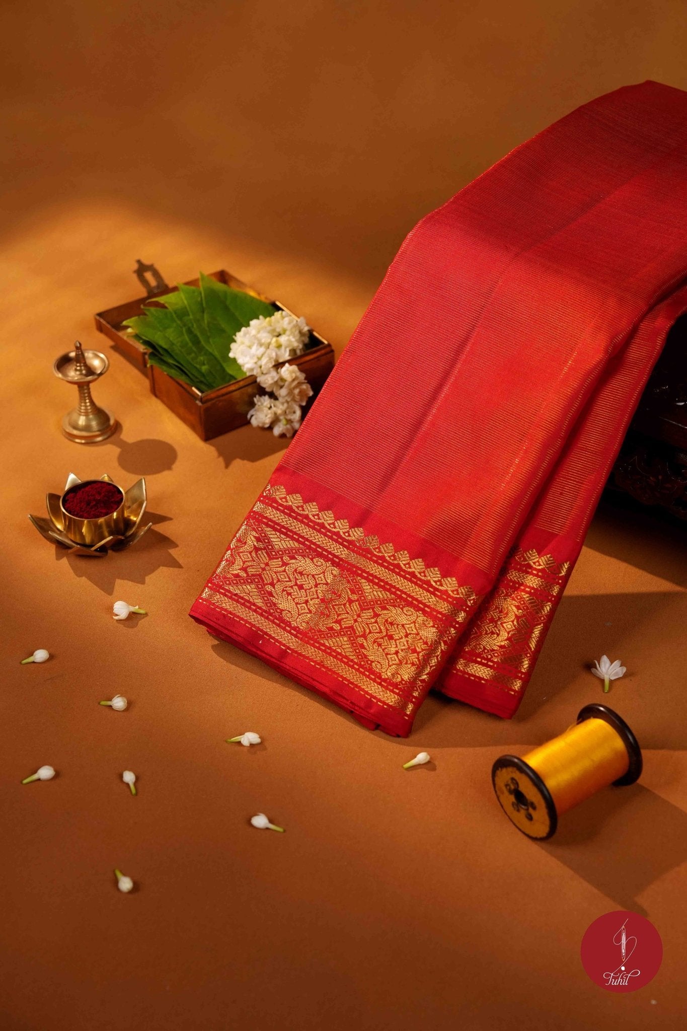 Pure Silk Pure Zari Handloom Kanchipuram Saree - Red Vaira Oosi - House of Tuhil