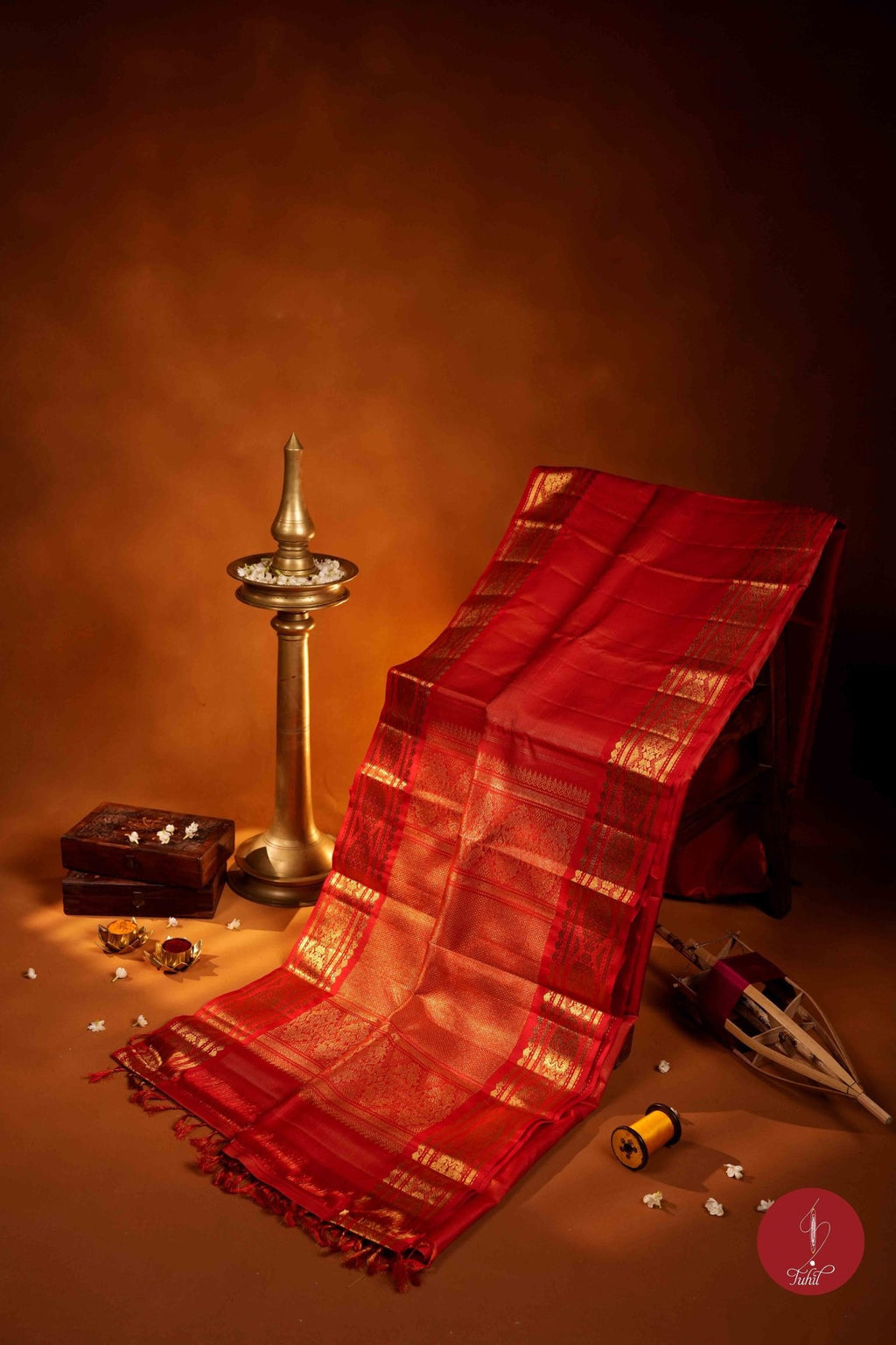 Pure Silk Pure Zari Handloom Kanchipuram Saree - Red Vaira Oosi - House of Tuhil