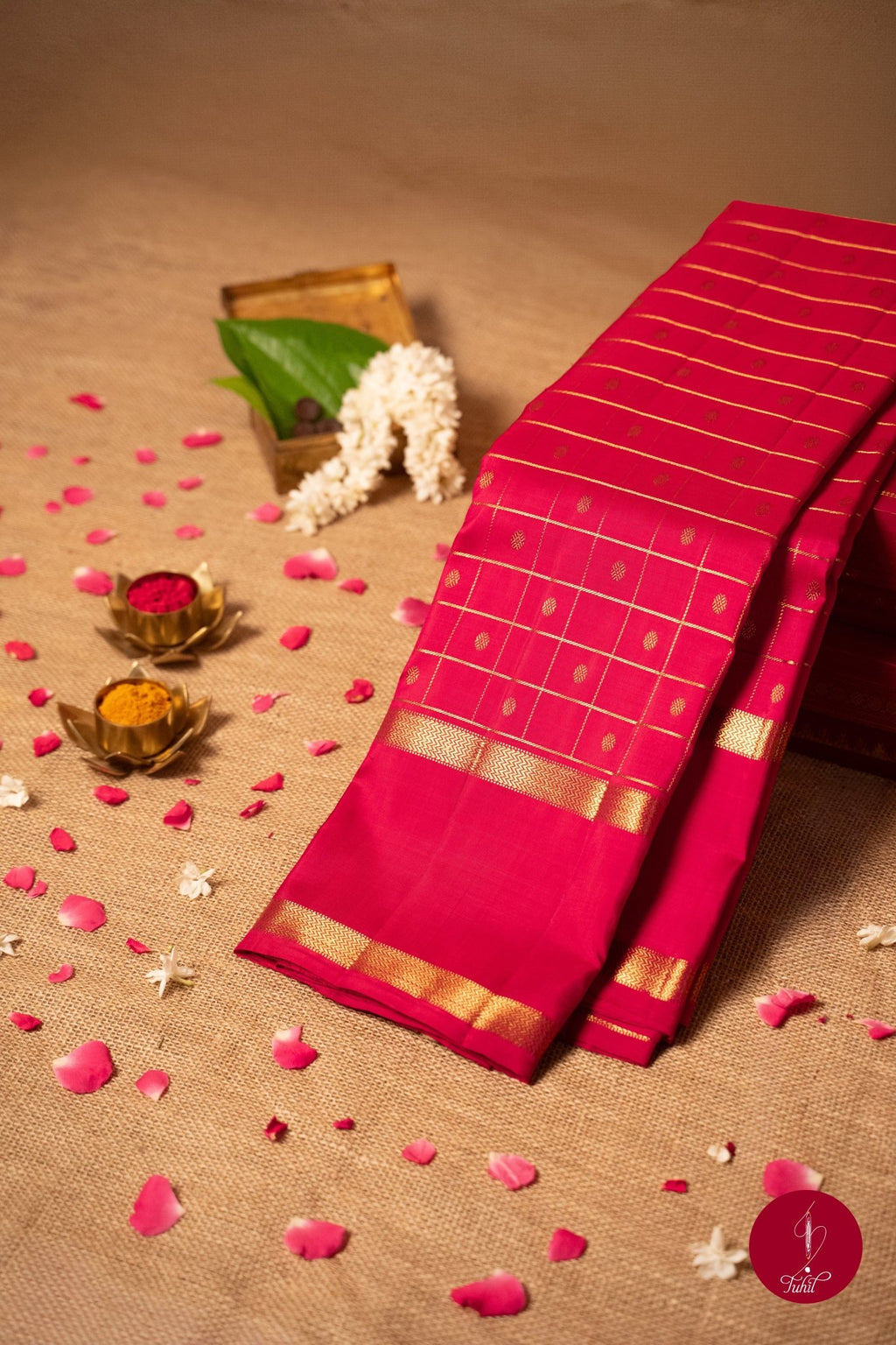 Pure Silk Pure Zari Handloom Kanchipuram Saree - Shot Pink with Gold - House of Tuhil
