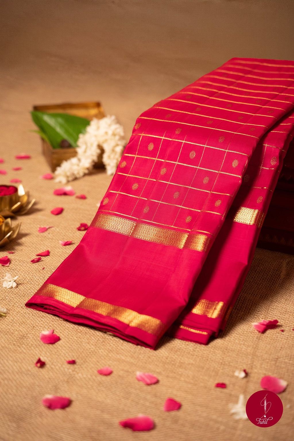 Pure Silk Pure Zari Handloom Kanchipuram Saree - Shot Pink with Gold - House of Tuhil