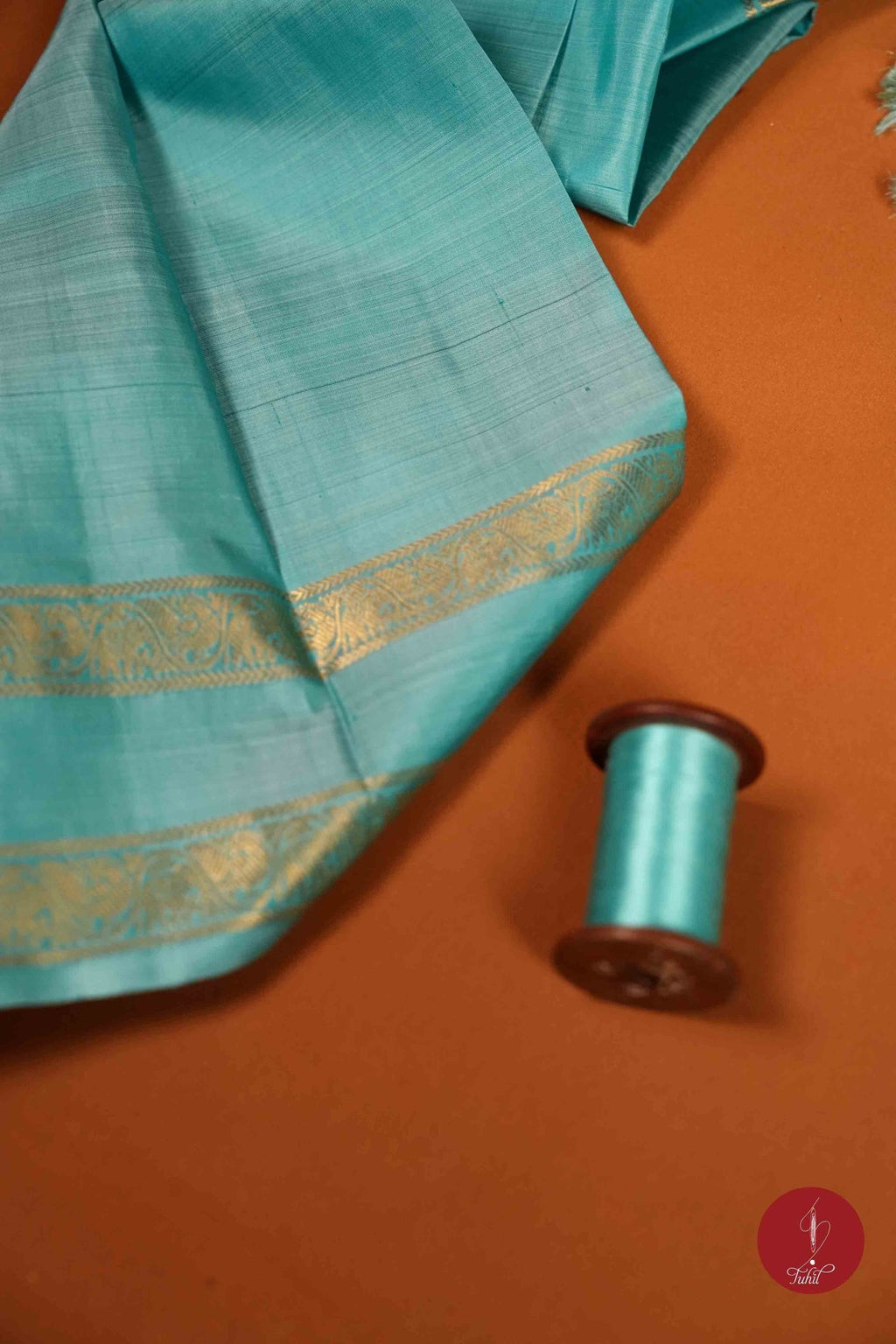 Pure Silk Pure Zari Handloom Kanchipuram Saree - Sky Blue shot with Sage Green - House of Tuhil