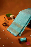 Pure Silk Pure Zari Handloom Kanchipuram Saree - Sky Blue shot with Sage Green - House of Tuhil