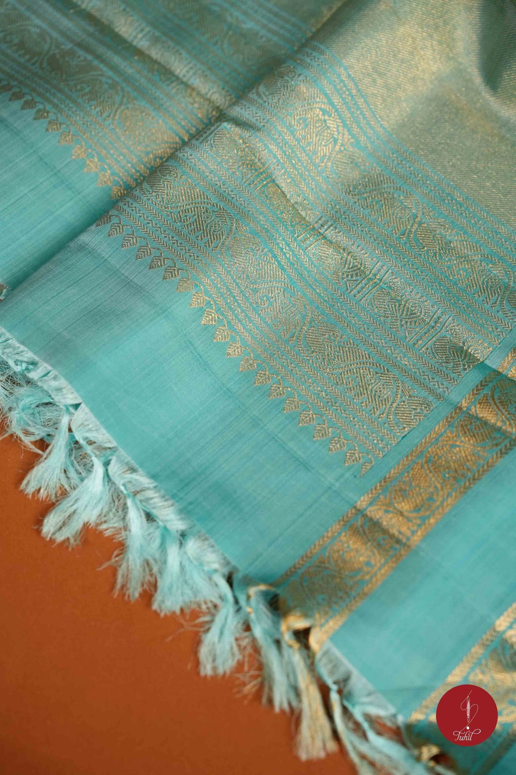 Pure Silk Pure Zari Handloom Kanchipuram Saree - Sky Blue shot with Sage Green - House of Tuhil