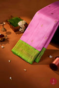 Pure Silk Pure Zari Handloom Kanchipuram Saree - Tamarai Pink with Parrot Green - House of Tuhil