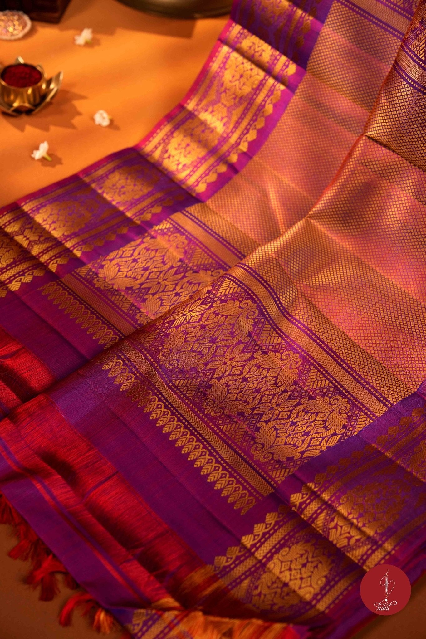 Pure Silk Pure Zari Handloom Kanchipuram Saree - Vadamalli Thread Work Self Vaira Oosi - House of Tuhil