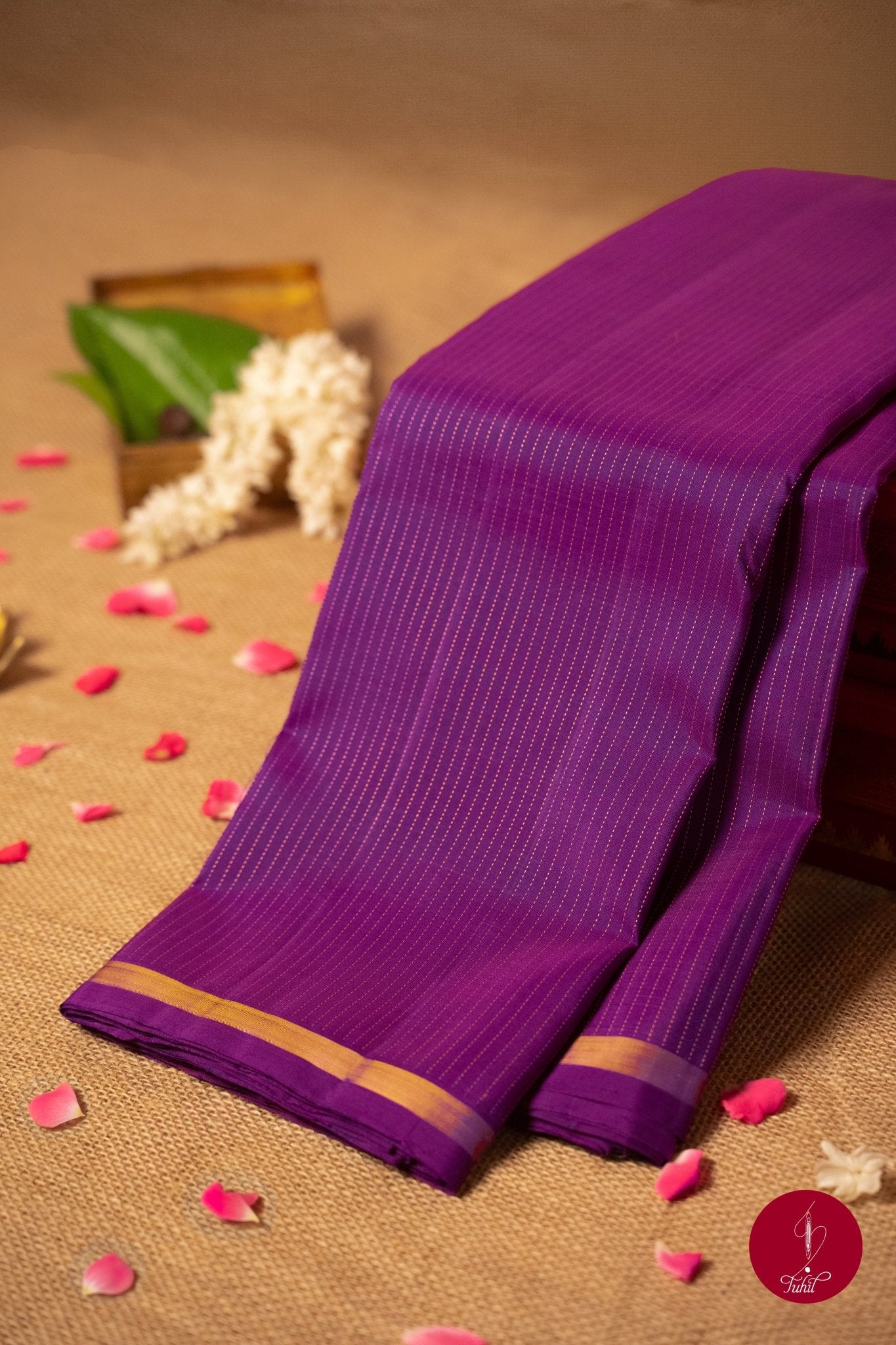 Pure Silk Pure Zari Handloom Kanchipuram Saree - Vadamalli with Dull Gold Muthu Lines - House of Tuhil